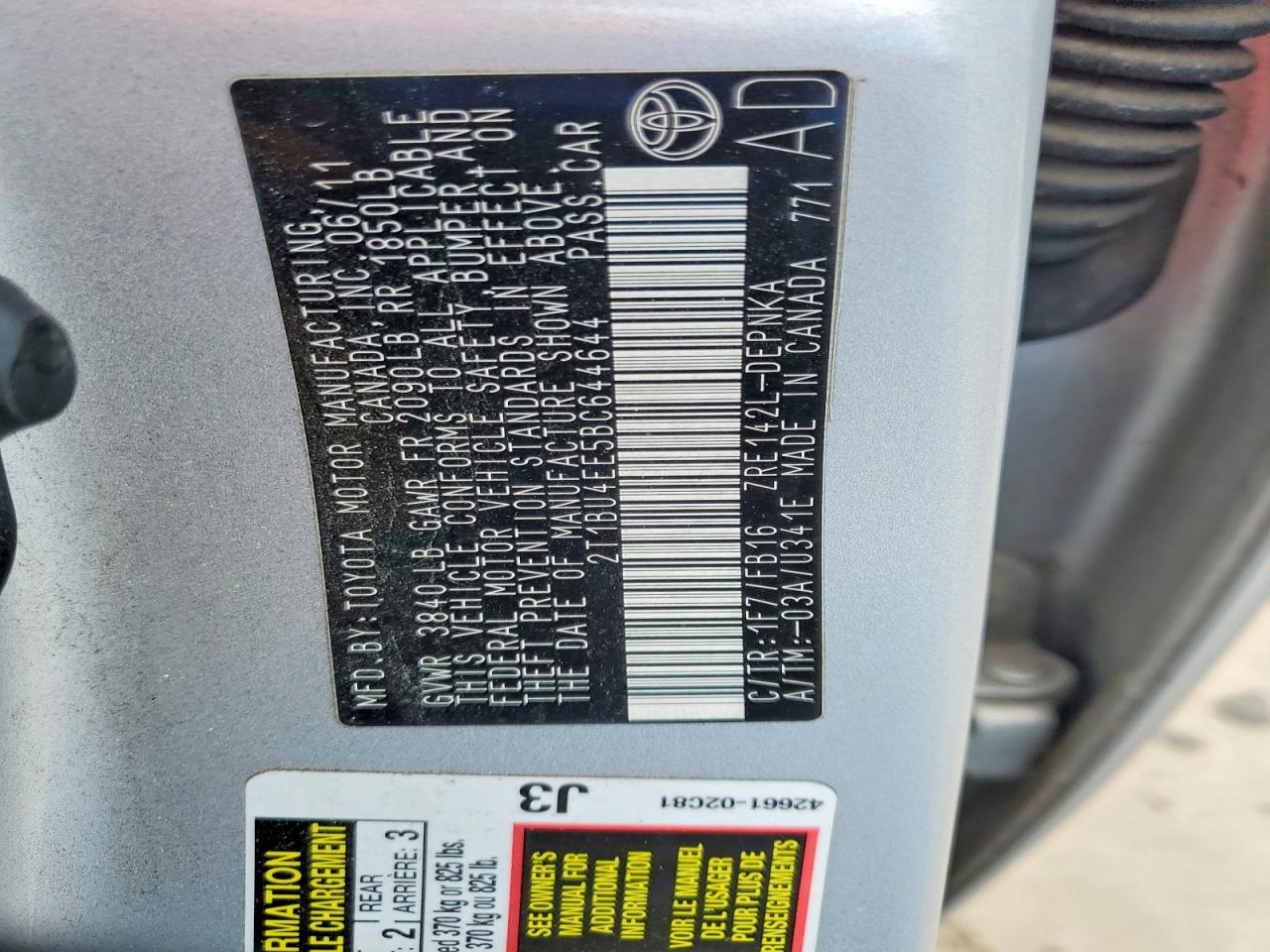 2011 TOYOTA COROLLA BASE photo 12