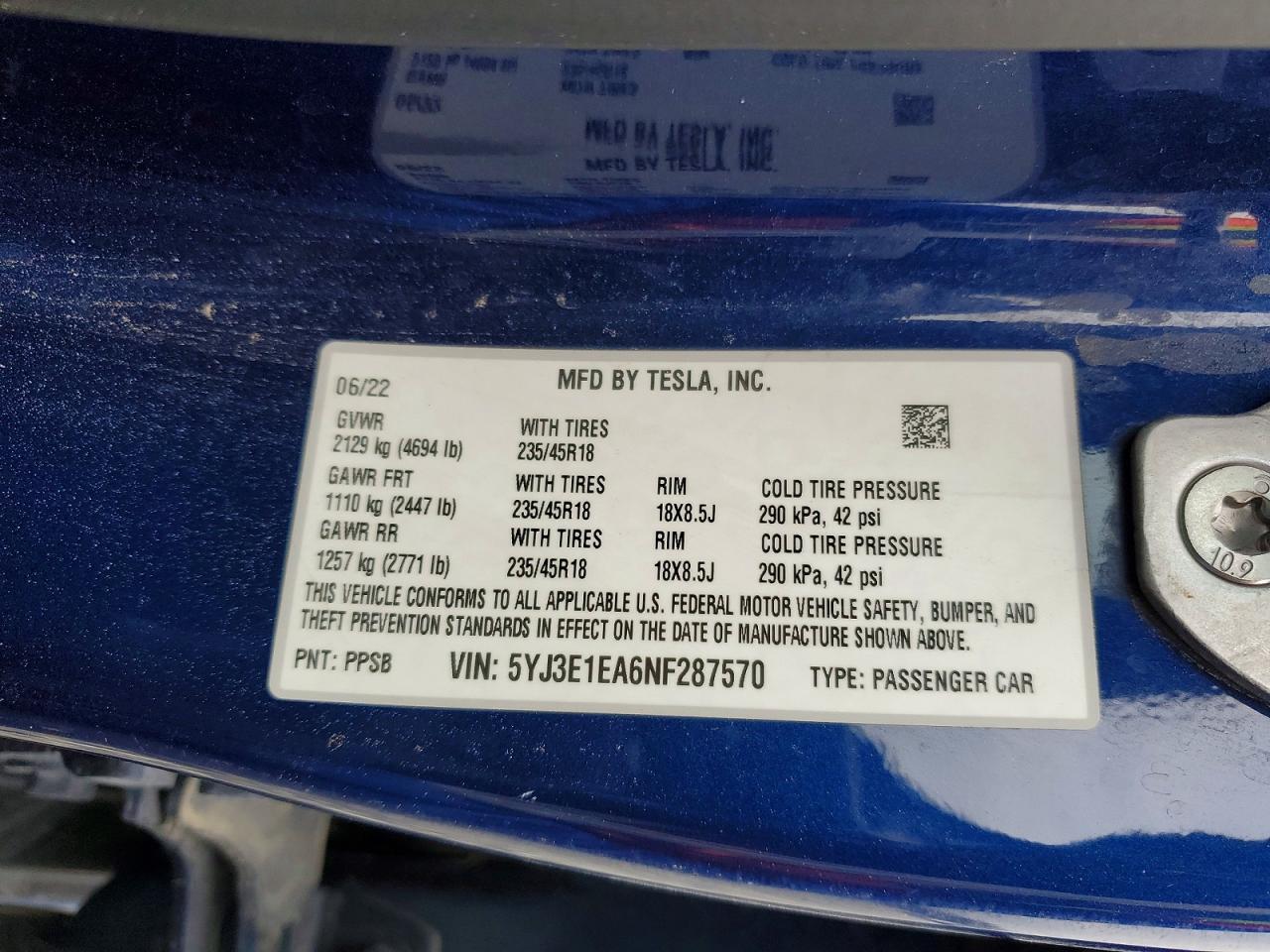 2022 TESLA MODEL 3 photo 12