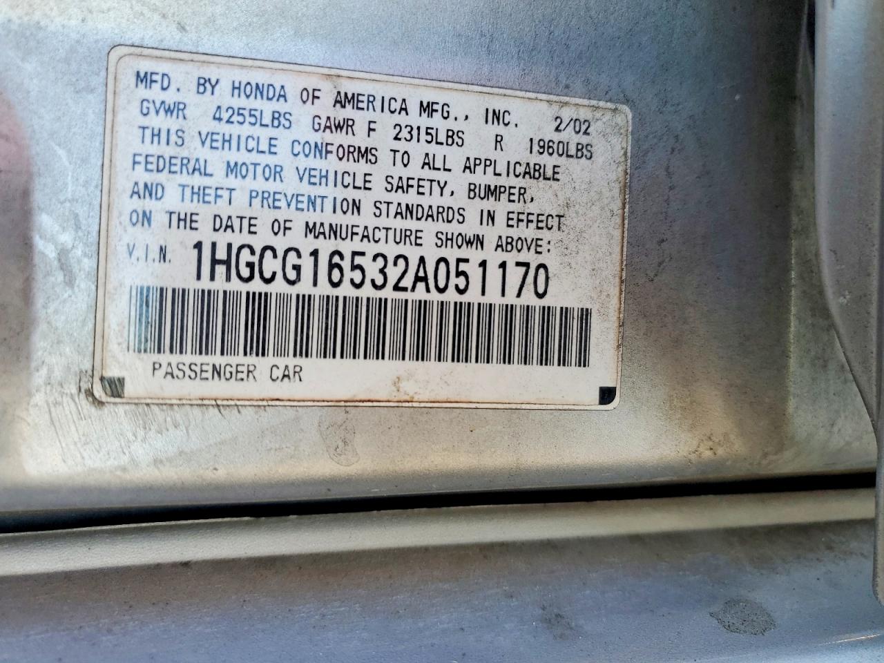 2002 HONDA ACCORD EX photo 12