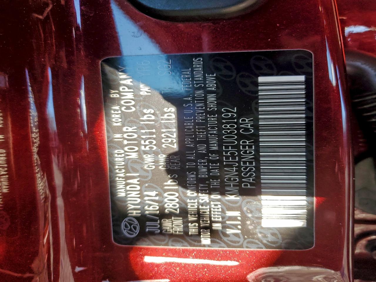 2015 HYUNDAI GENESIS 3.8L photo 13