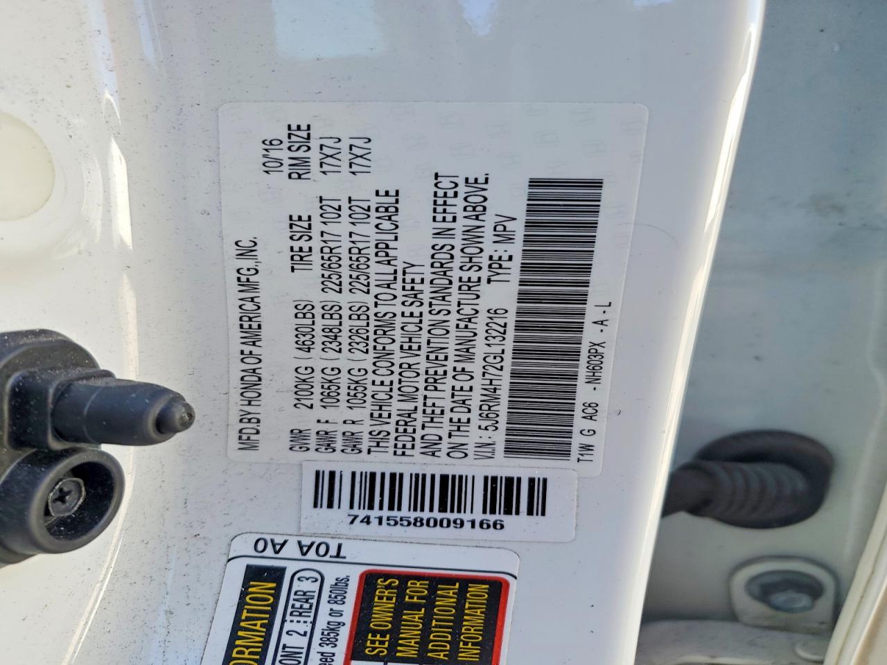 2016 HONDA CR-V EXL photo 14