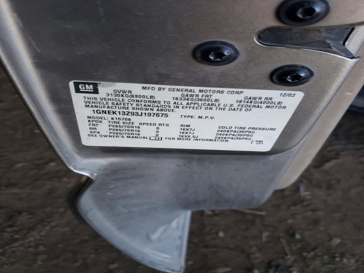 2003 CHEVROLET TAHOE K1500 photo 12