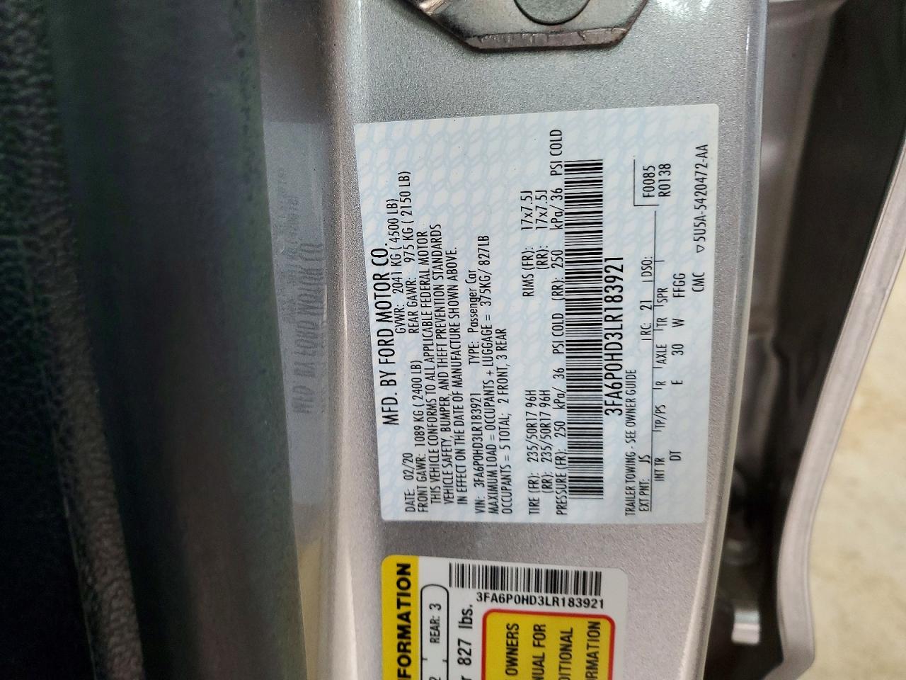 2020 FORD FUSION SE photo 12