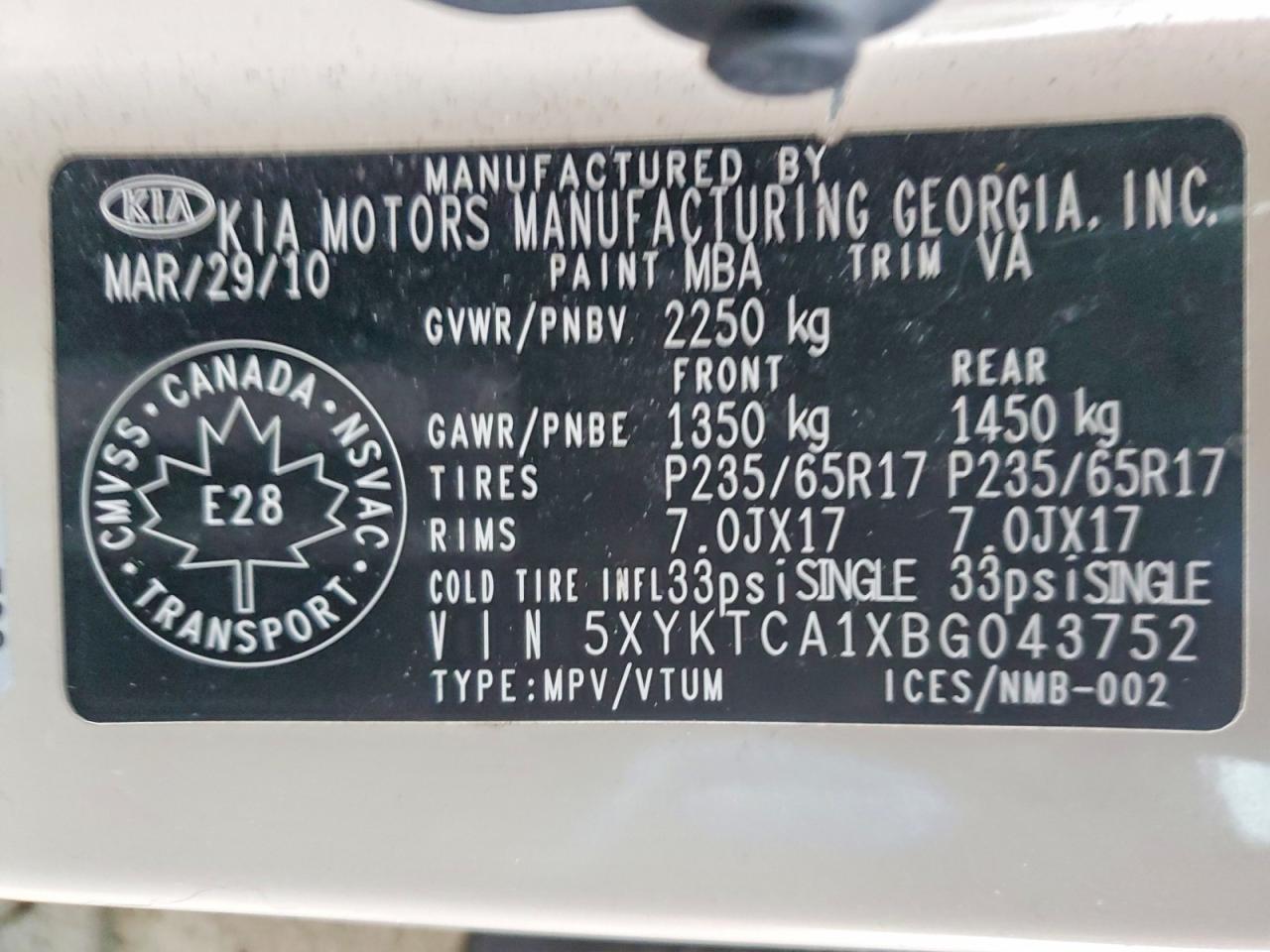 2011 KIA SORENTO BASE photo 13