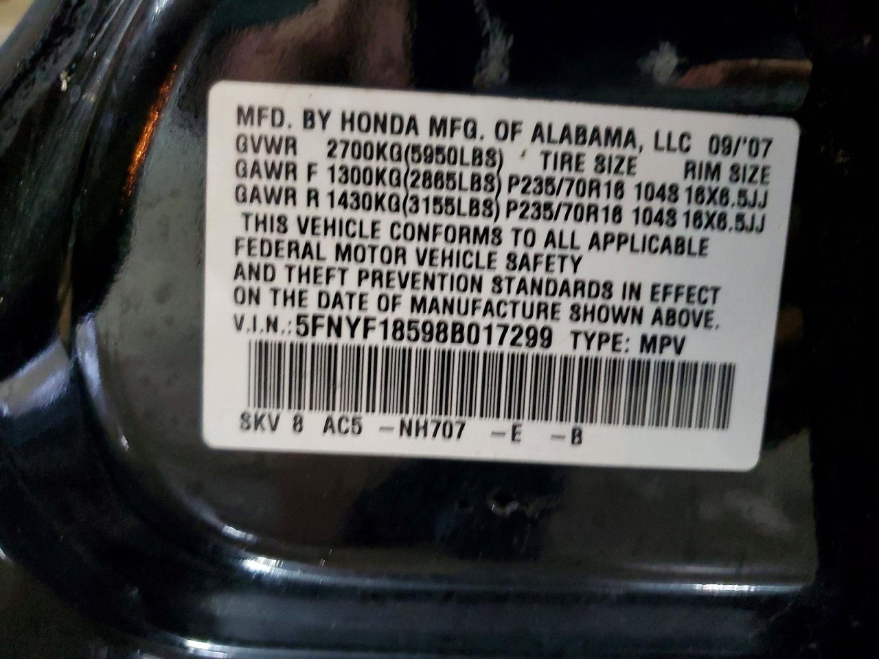 2008 HONDA PILOT EXL photo 13