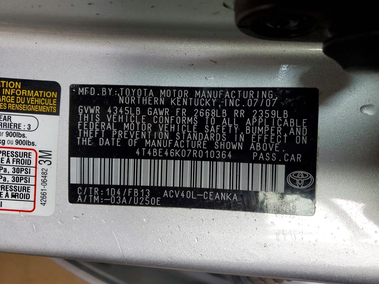 2007 TOYOTA CAMRY CE photo 12