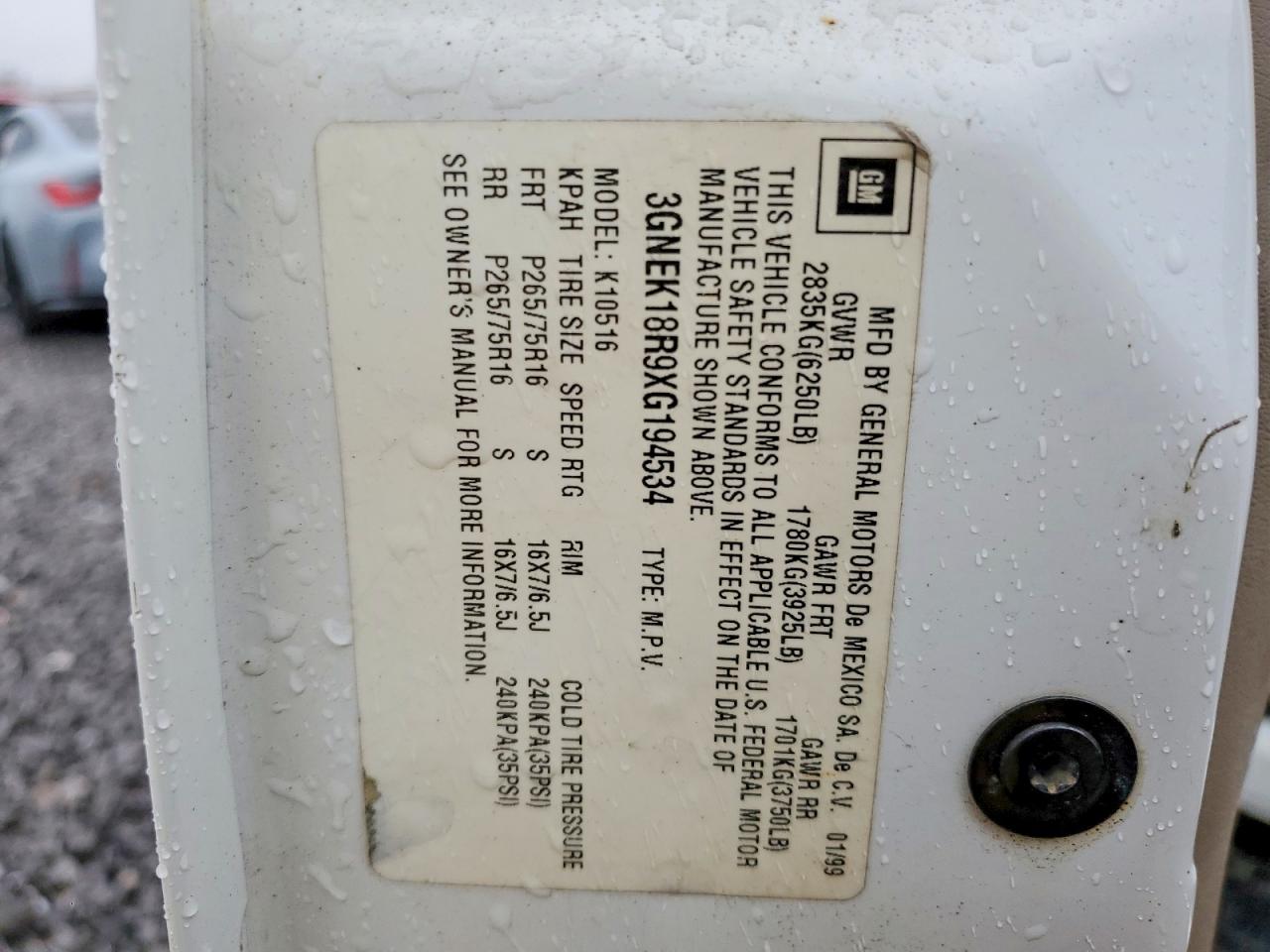 1999 CHEVROLET TAHOE K1500 photo 12