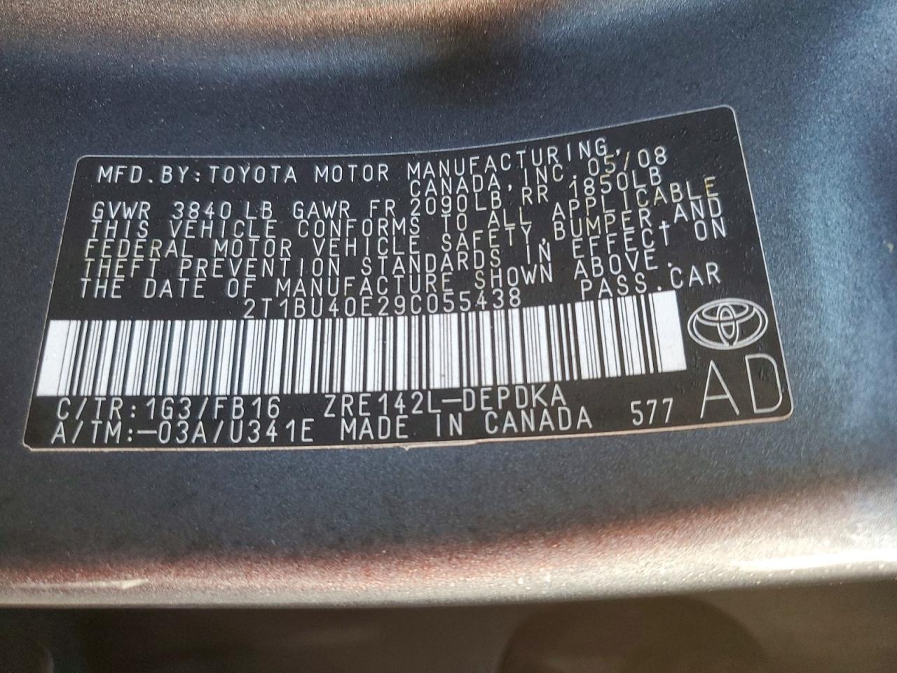 2009 TOYOTA COROLLA BASE photo 12
