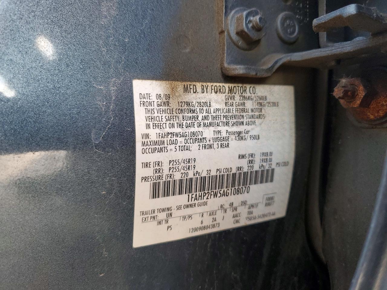 2010 FORD TAURUS LIMITED photo 12
