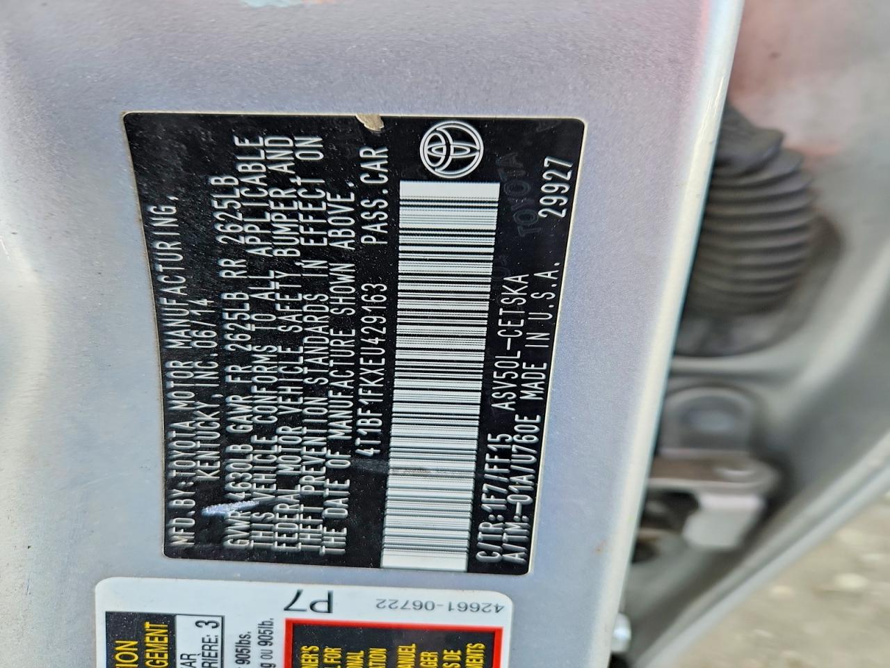 2014 TOYOTA CAMRY L photo 12