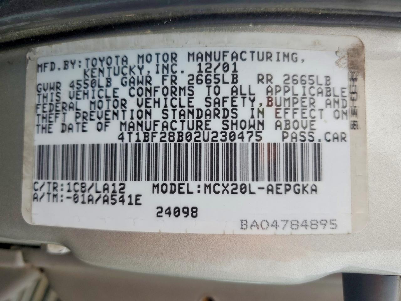 2002 TOYOTA AVALON XL photo 12