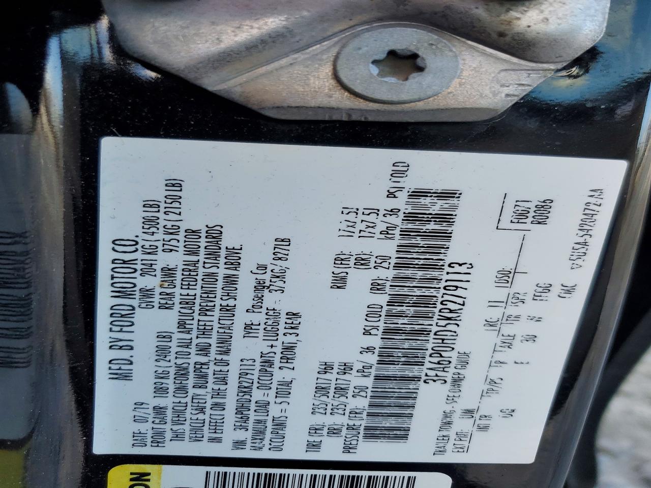 2019 FORD FUSION SE photo 23