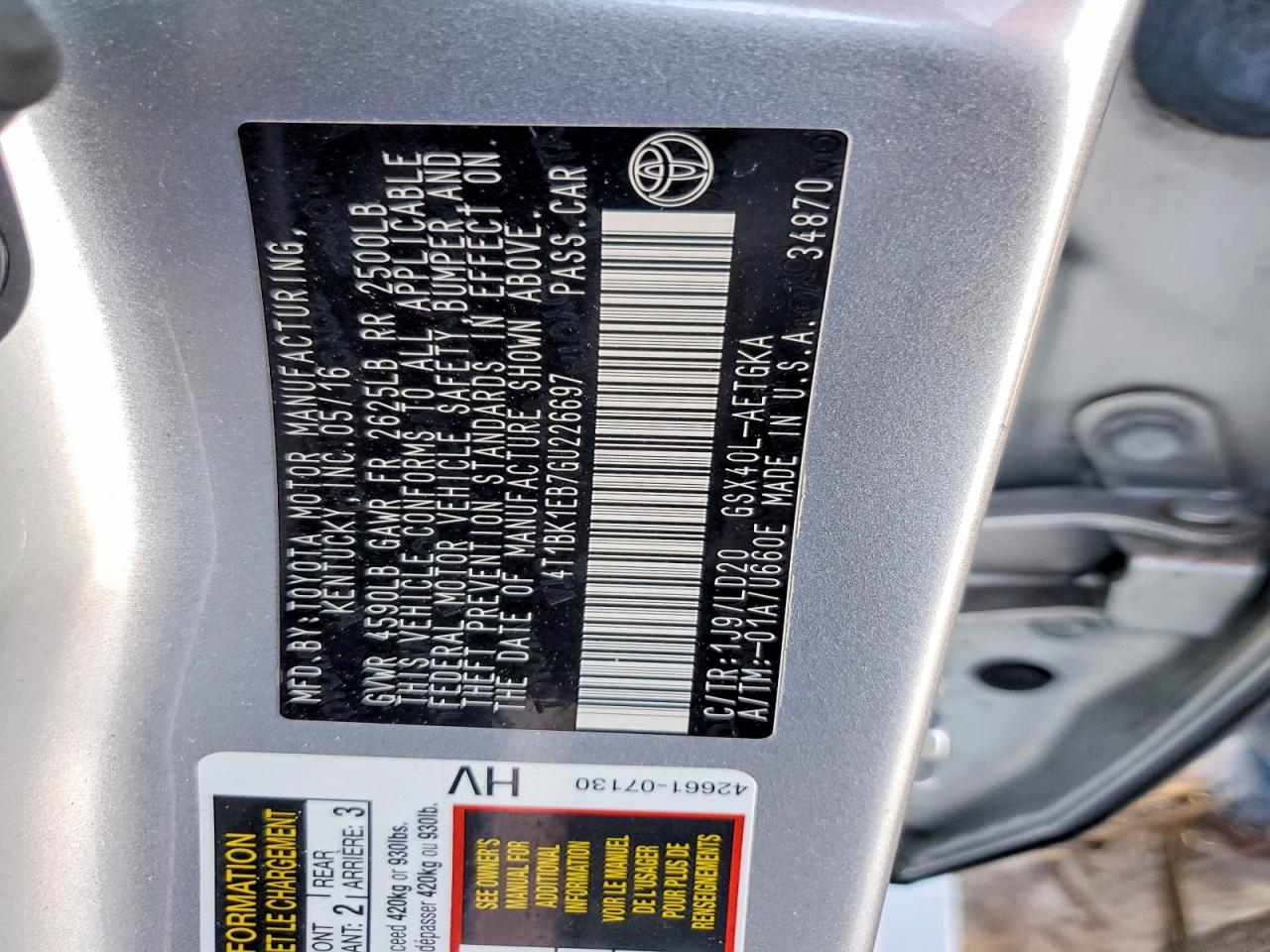 2016 TOYOTA AVALON XLE photo 12