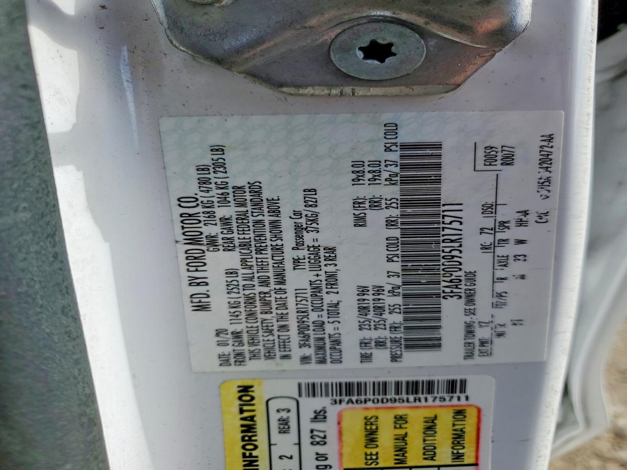 2020 FORD FUSION TITANIUM photo 12