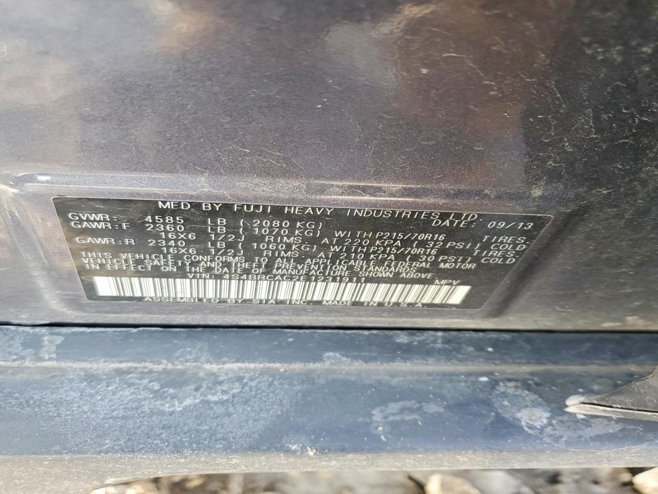 2014 SUBARU OUTBACK 2.5I photo 13