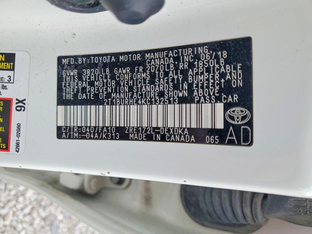 2019 TOYOTA COROLLA L photo 12