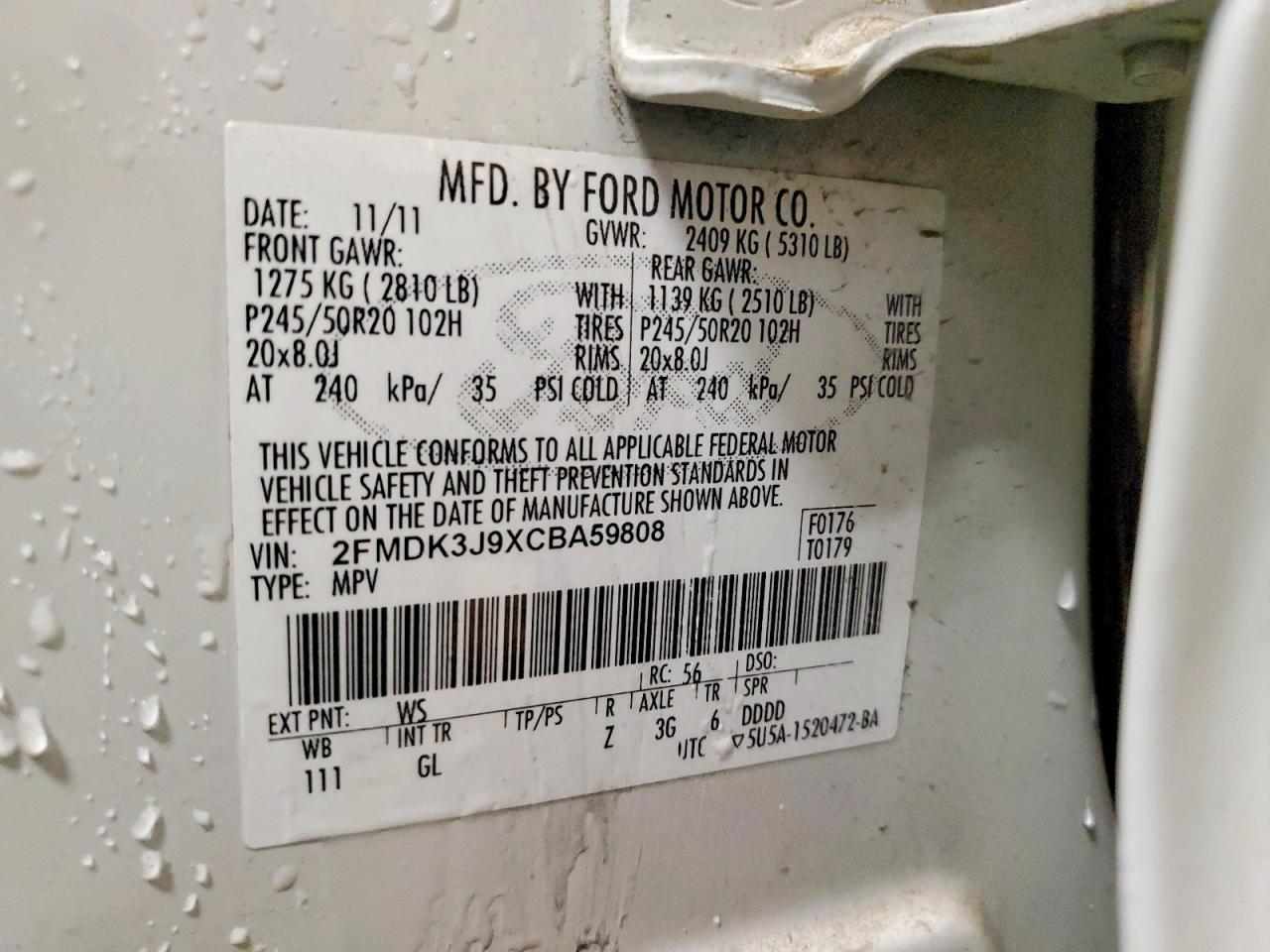 2012 FORD EDGE SEL photo 14