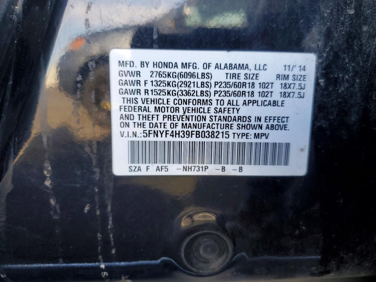 2015 HONDA PILOT SE photo 13
