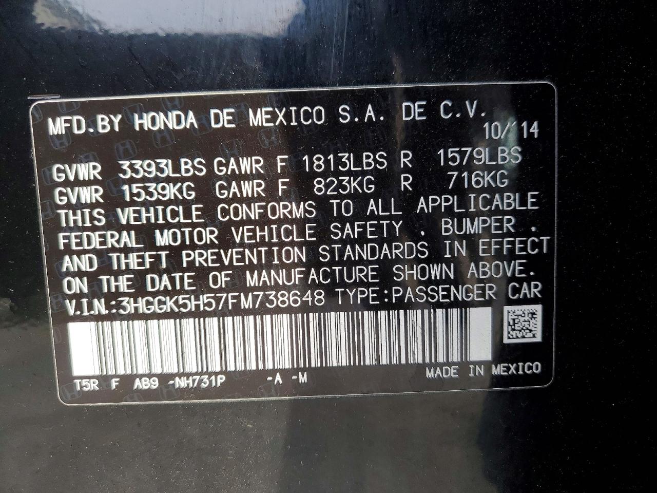 2015 HONDA FIT LX photo 12