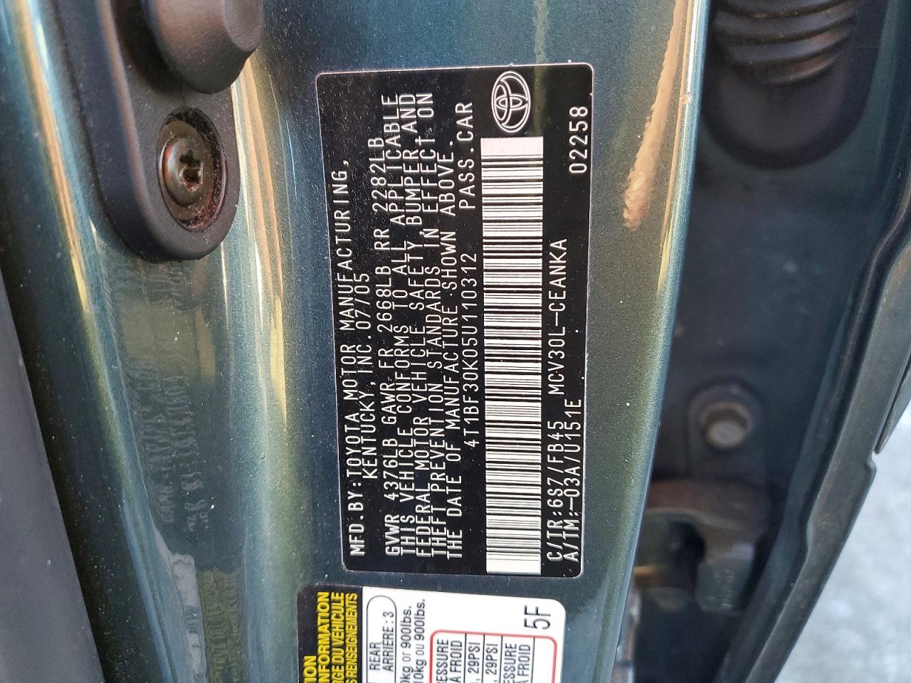 2005 TOYOTA CAMRY LE photo 12