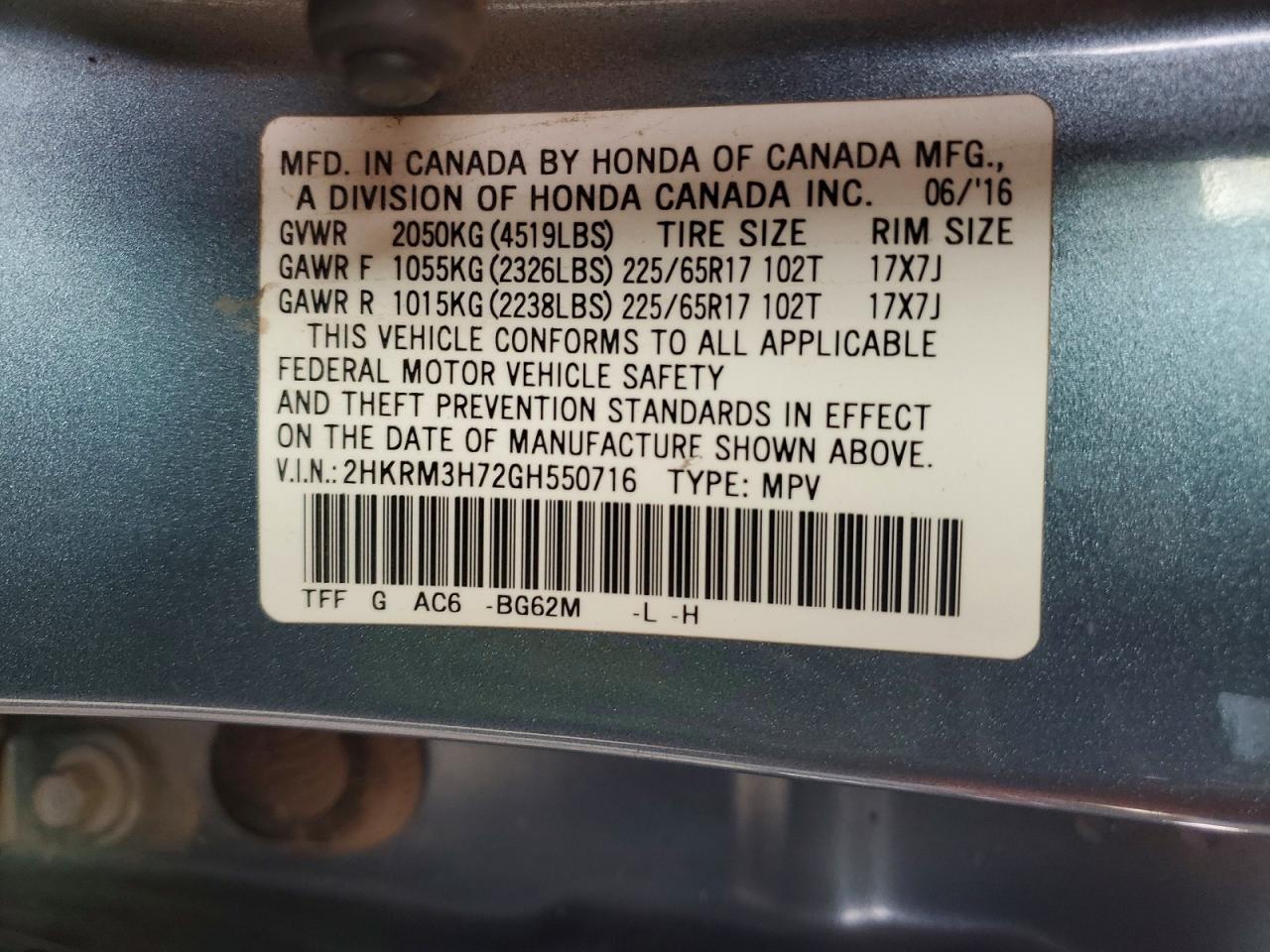 2016 HONDA CR-V EXL photo 13