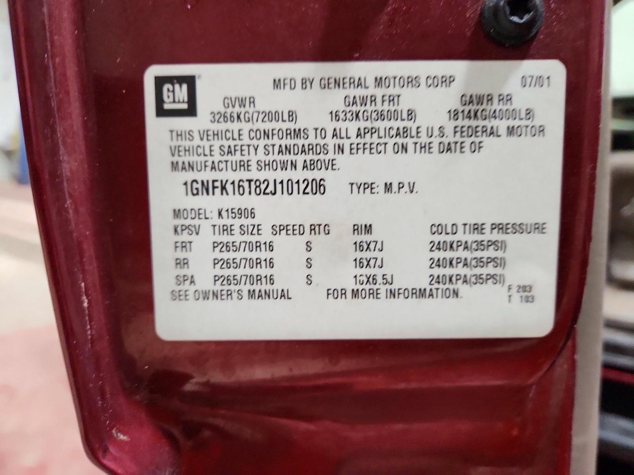 2002 CHEVROLET SUBURBAN K1500 photo 13