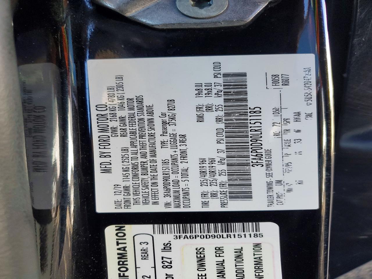 2020 FORD FUSION TITANIUM photo 12