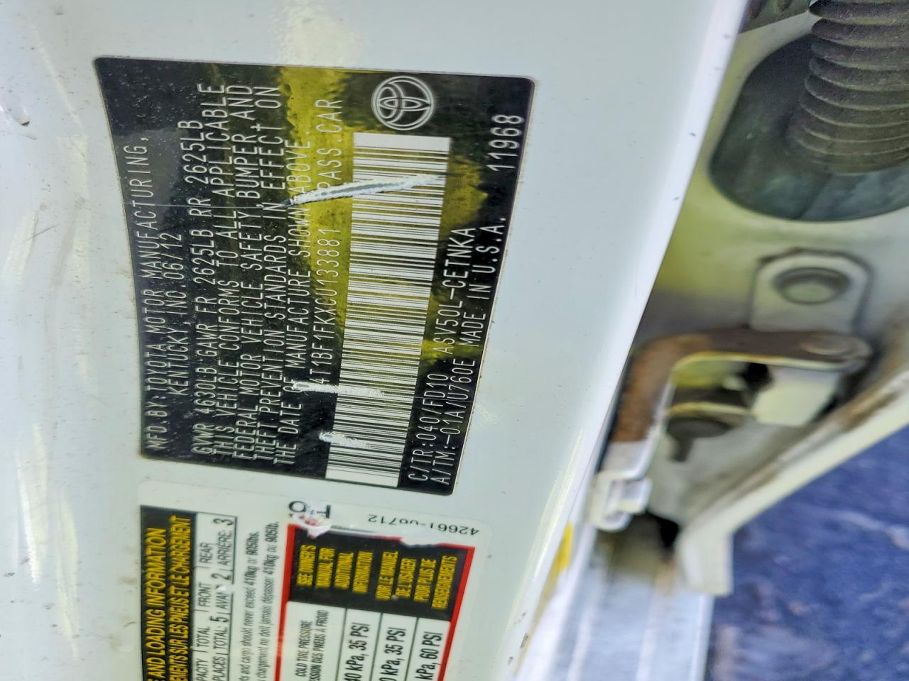 2012 TOYOTA CAMRY BASE photo 12