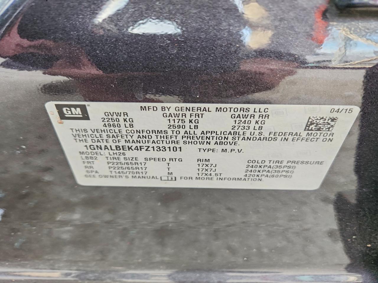 2015 CHEVROLET EQUINOX LT photo 14