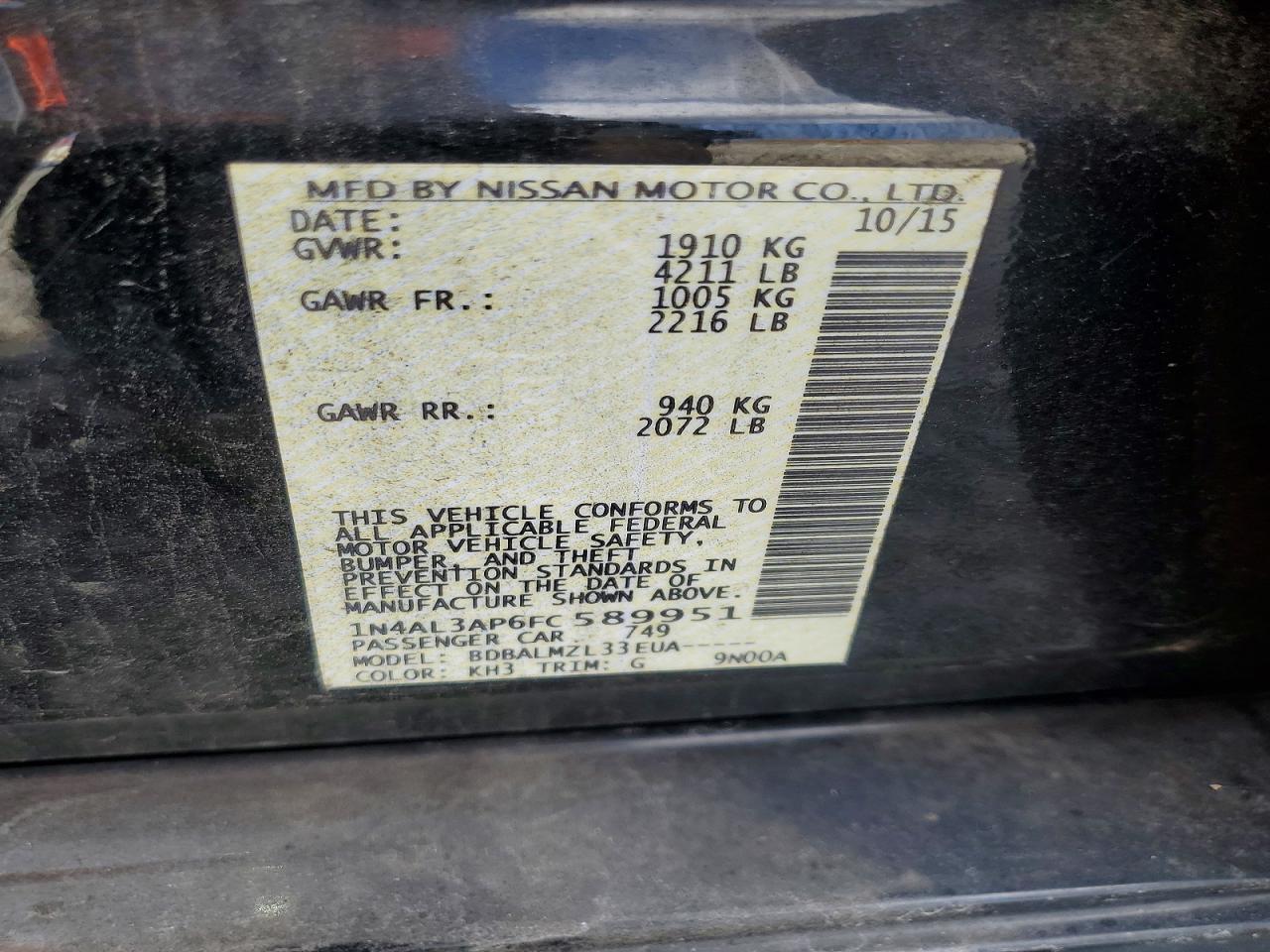 2015 NISSAN ALTIMA 2.5 photo 12
