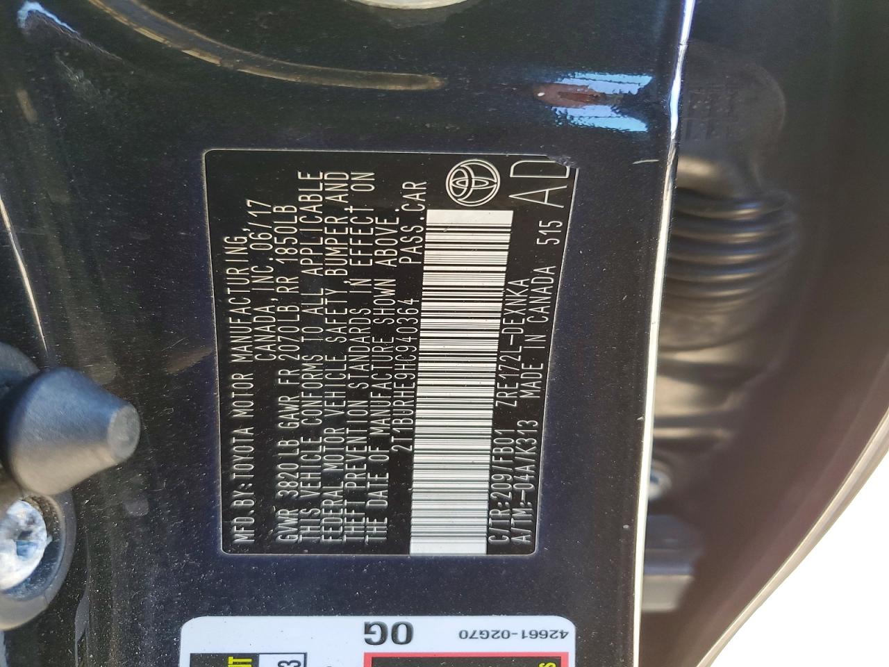2017 TOYOTA COROLLA L photo 12
