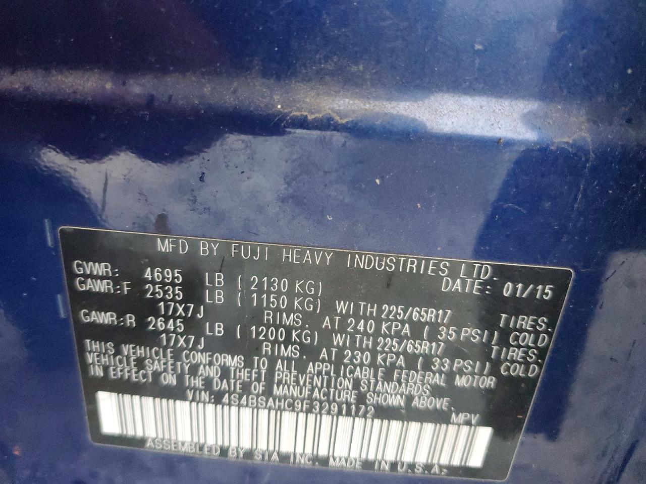 2015 SUBARU OUTBACK 2.5I PREMIUM photo 13