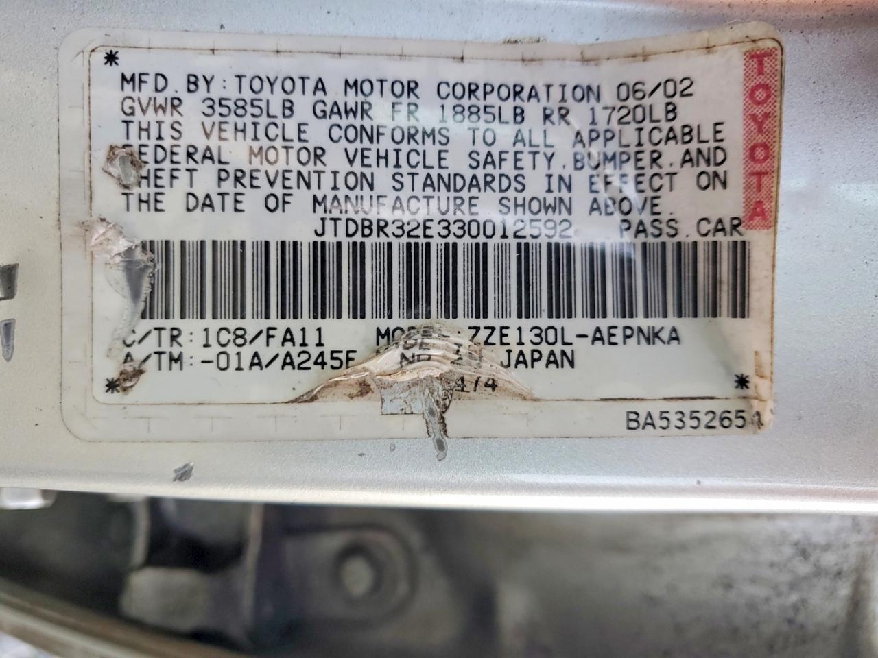 2003 TOYOTA COROLLA LE photo 13