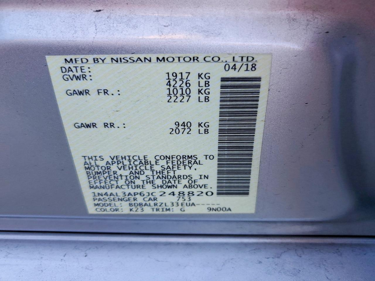 2018 NISSAN ALTIMA 2.5 photo 13