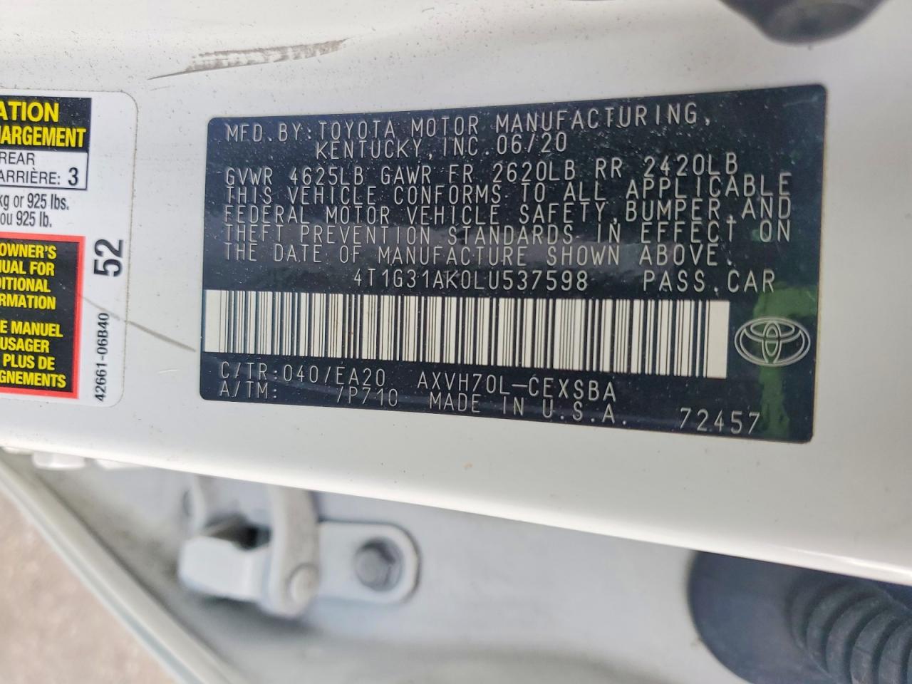 2020 TOYOTA CAMRY SE photo 12