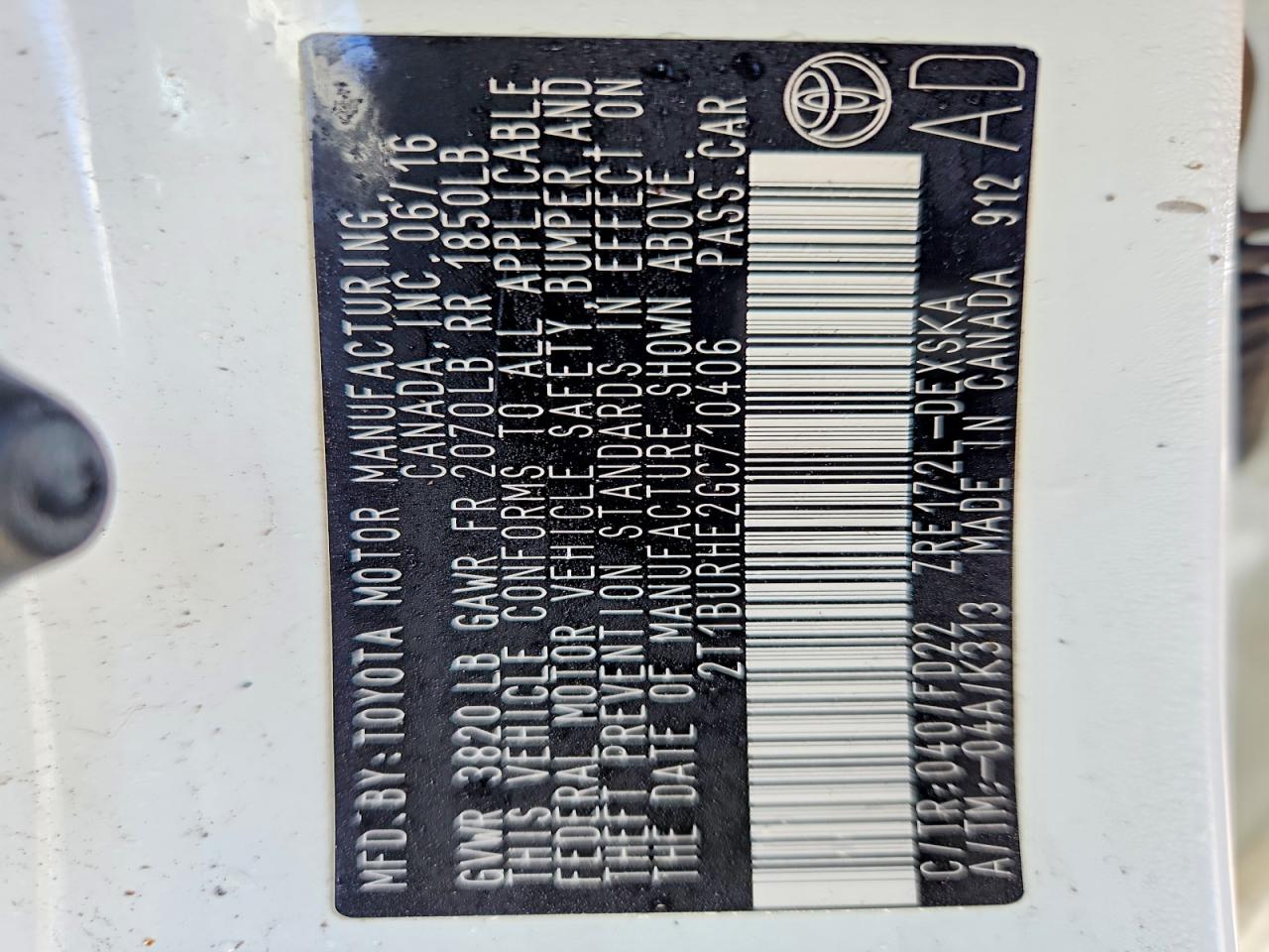 2016 TOYOTA COROLLA L photo 13
