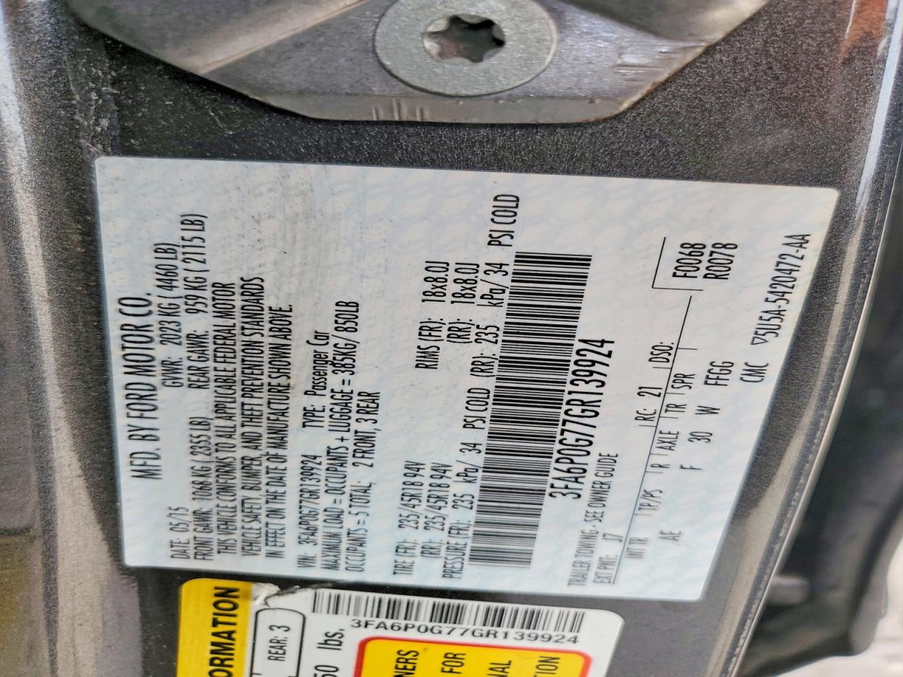 2016 FORD FUSION S photo 13