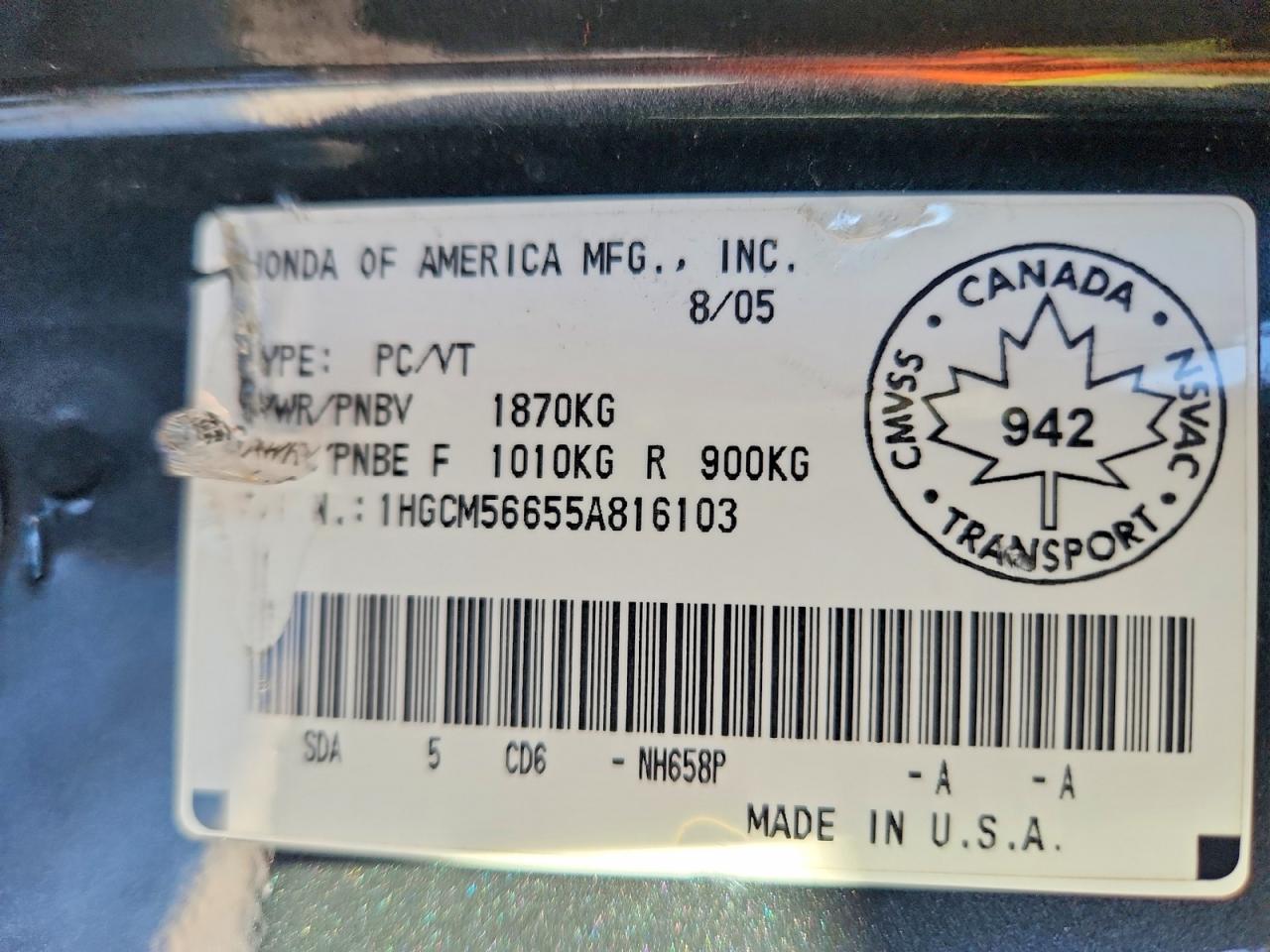 2005 HONDA ACCORD EX photo 13