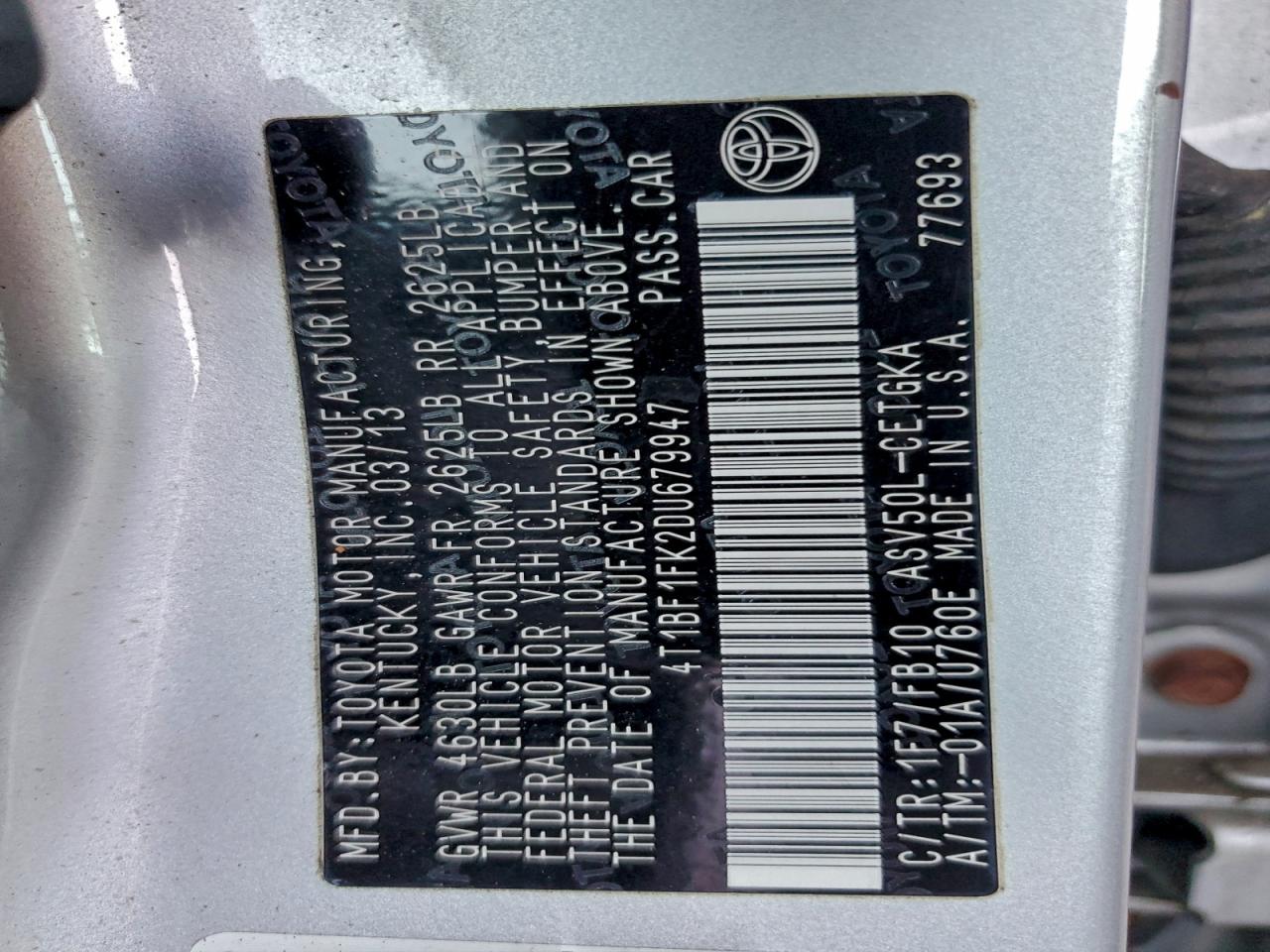 2013 TOYOTA CAMRY L photo 12