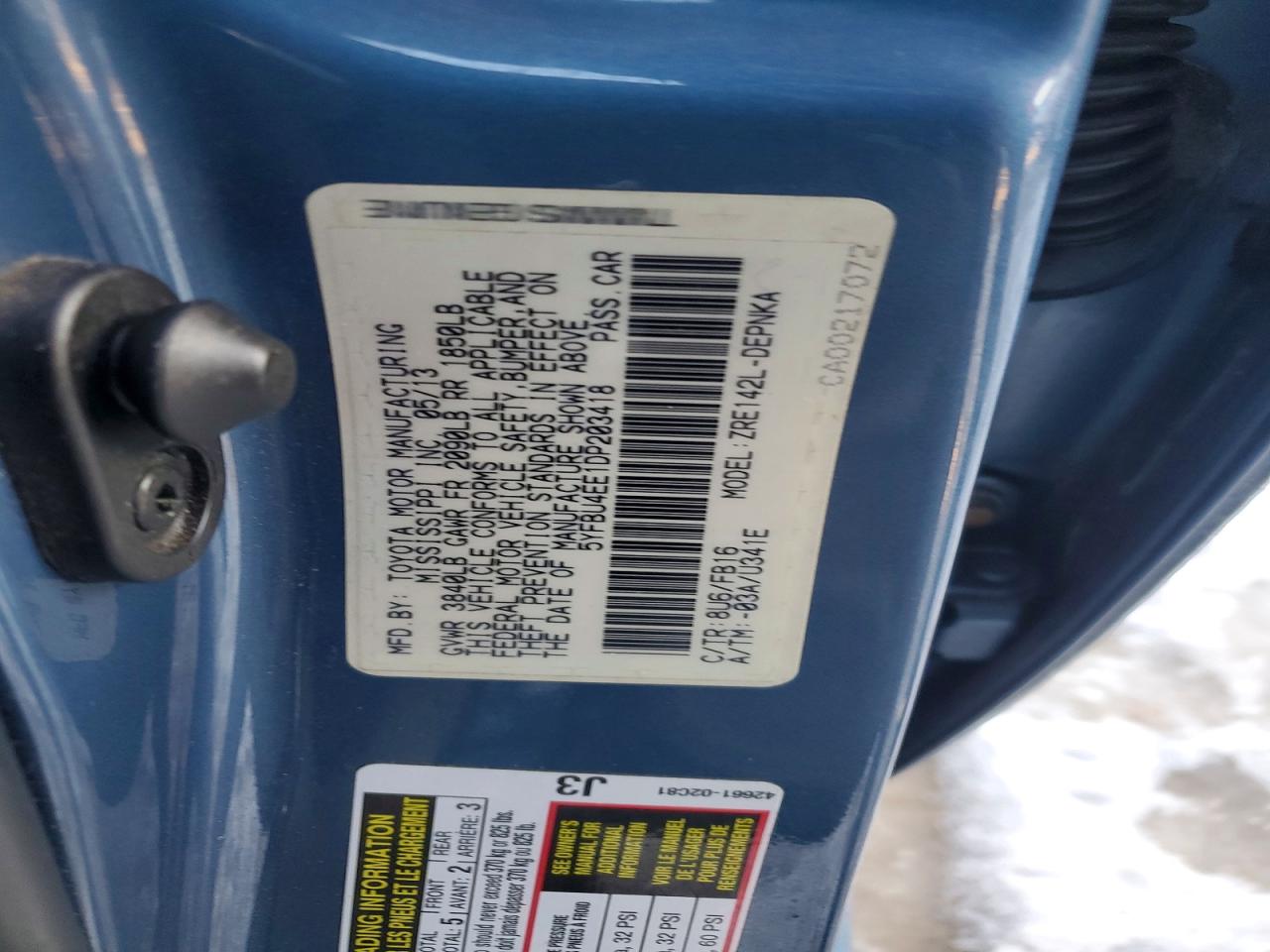 2013 TOYOTA COROLLA BASE photo 12