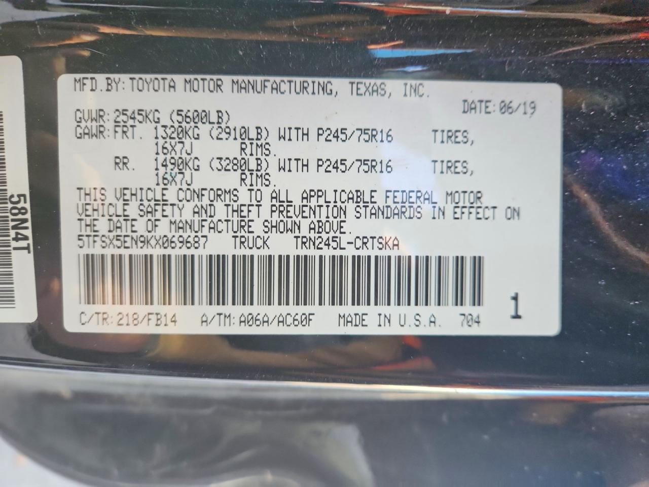 2019 TOYOTA TACOMA ACCESS CAB photo 12