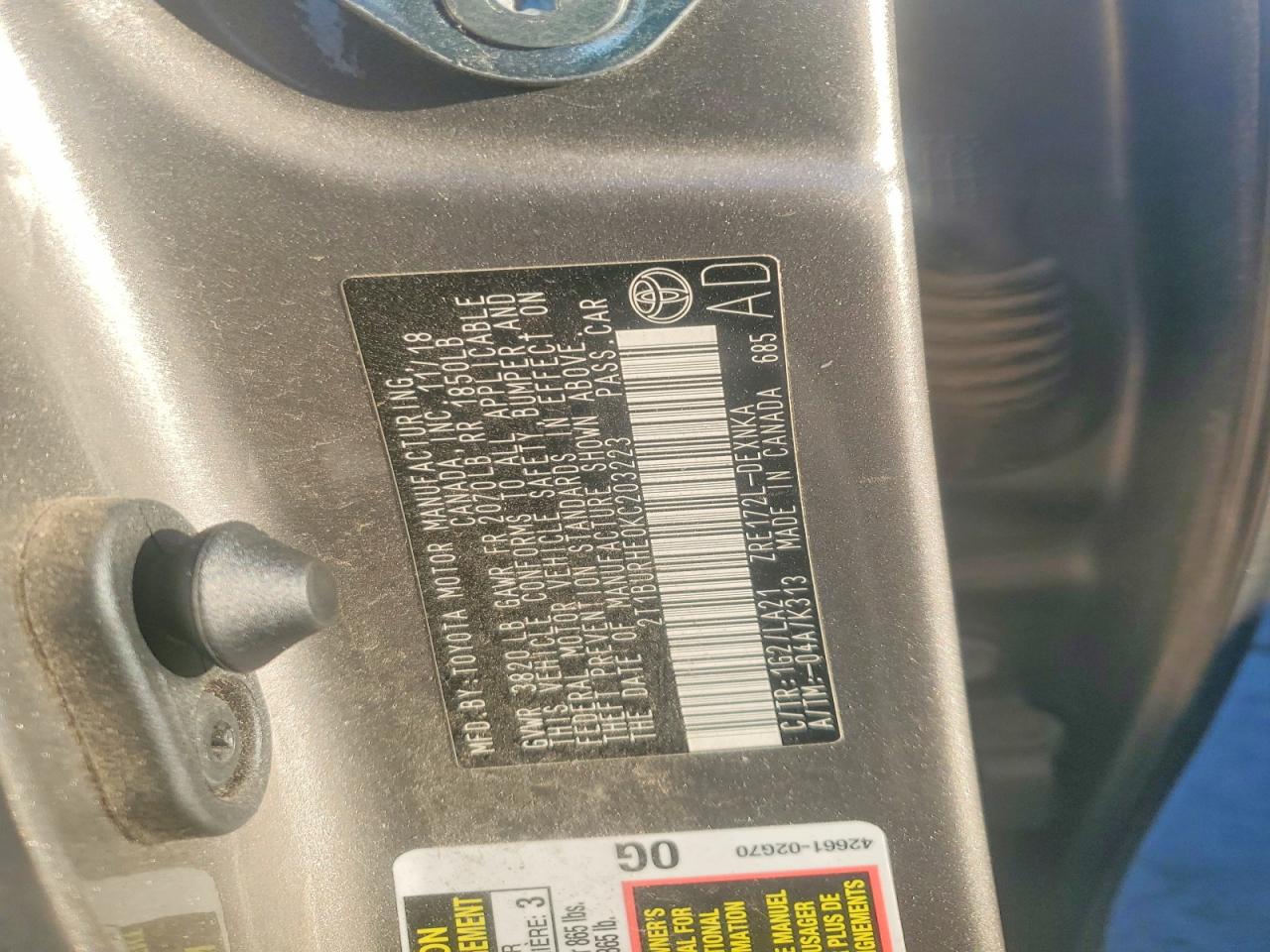 2019 TOYOTA COROLLA L photo 13