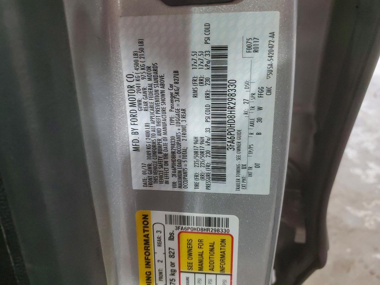 2017 FORD FUSION SE photo 13