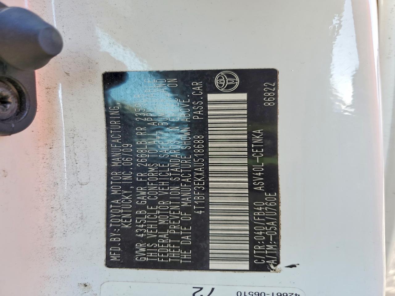 2010 TOYOTA CAMRY BASE photo 12