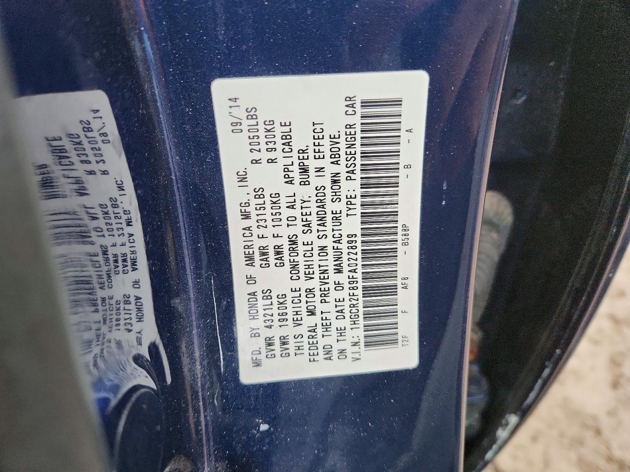 2015 HONDA ACCORD EXL photo 12
