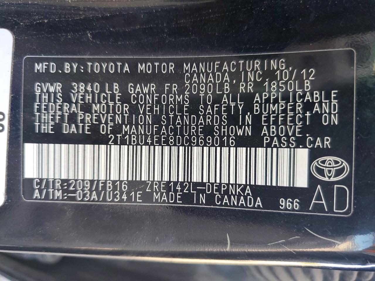 2013 TOYOTA COROLLA BASE photo 12
