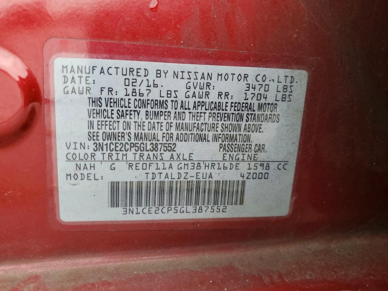 2016 NISSAN VERSA NOTE S photo 13