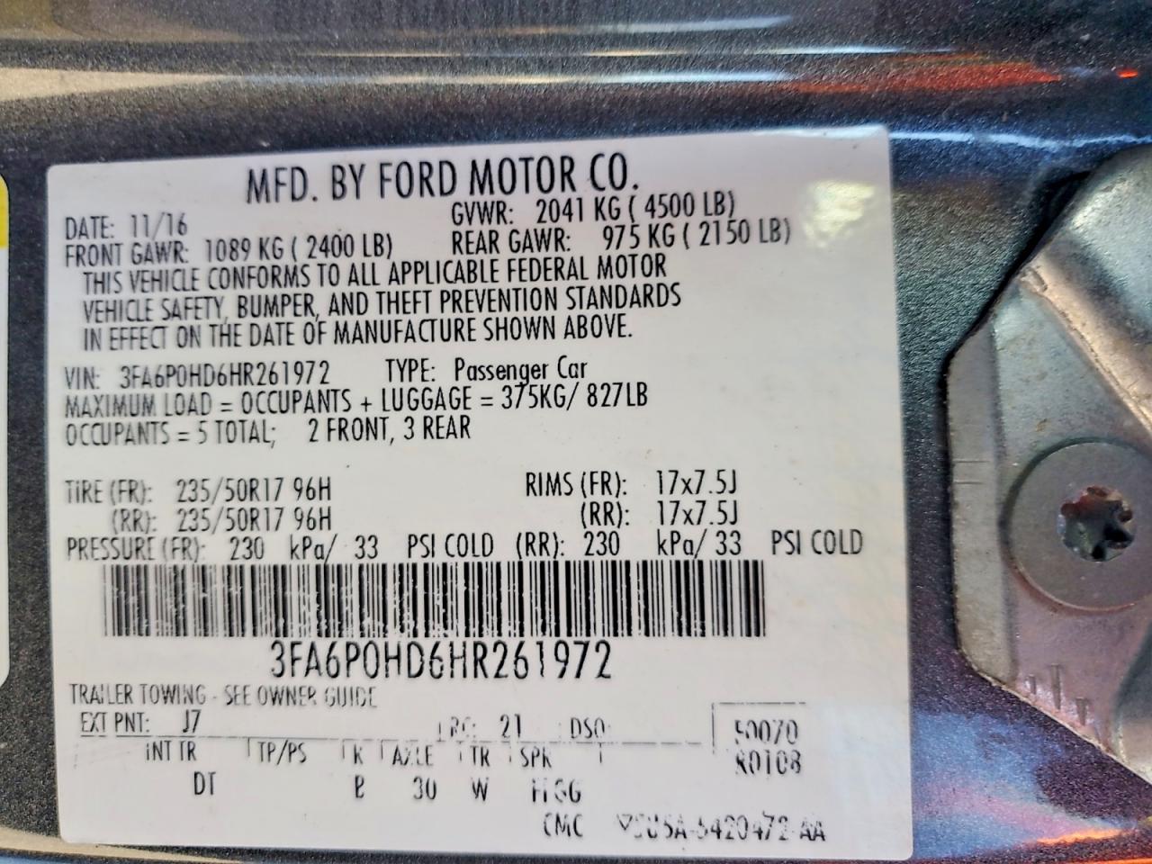 2017 FORD FUSION SE photo 23