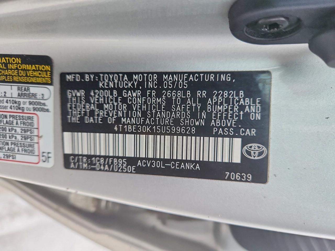 2005 TOYOTA CAMRY LE photo 12