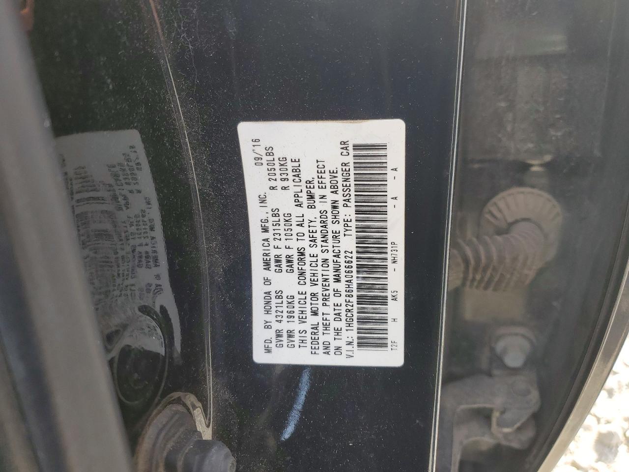 2017 HONDA ACCORD EXL photo 12